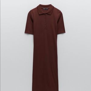 BURGUNDY FITTED COTTON POLO DRESS ZARA